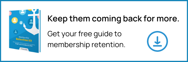 Download button for Memberclicks' Membership Retention Guide, reading "Keep them coming back for more." 