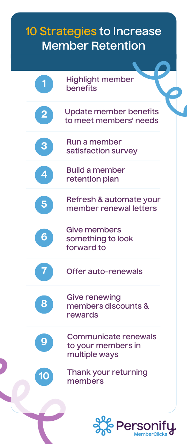 Infographic highlighting the top 10 membership renewal and retention strategies
