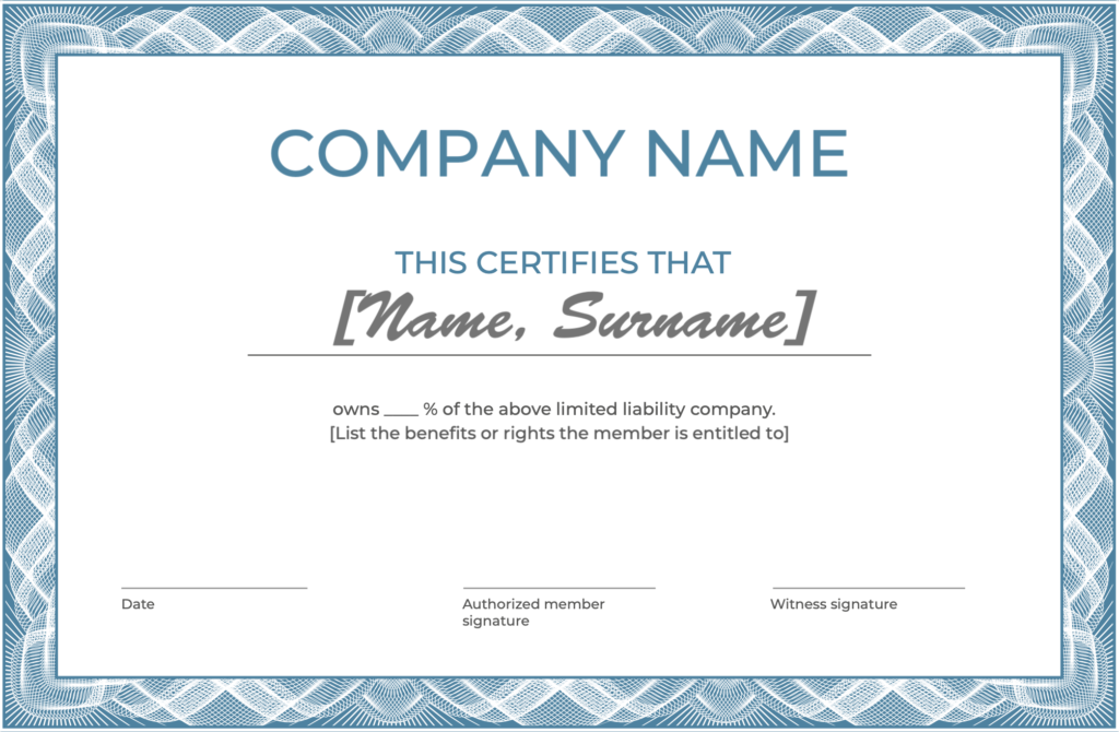 LLC membership certificate template downloadable