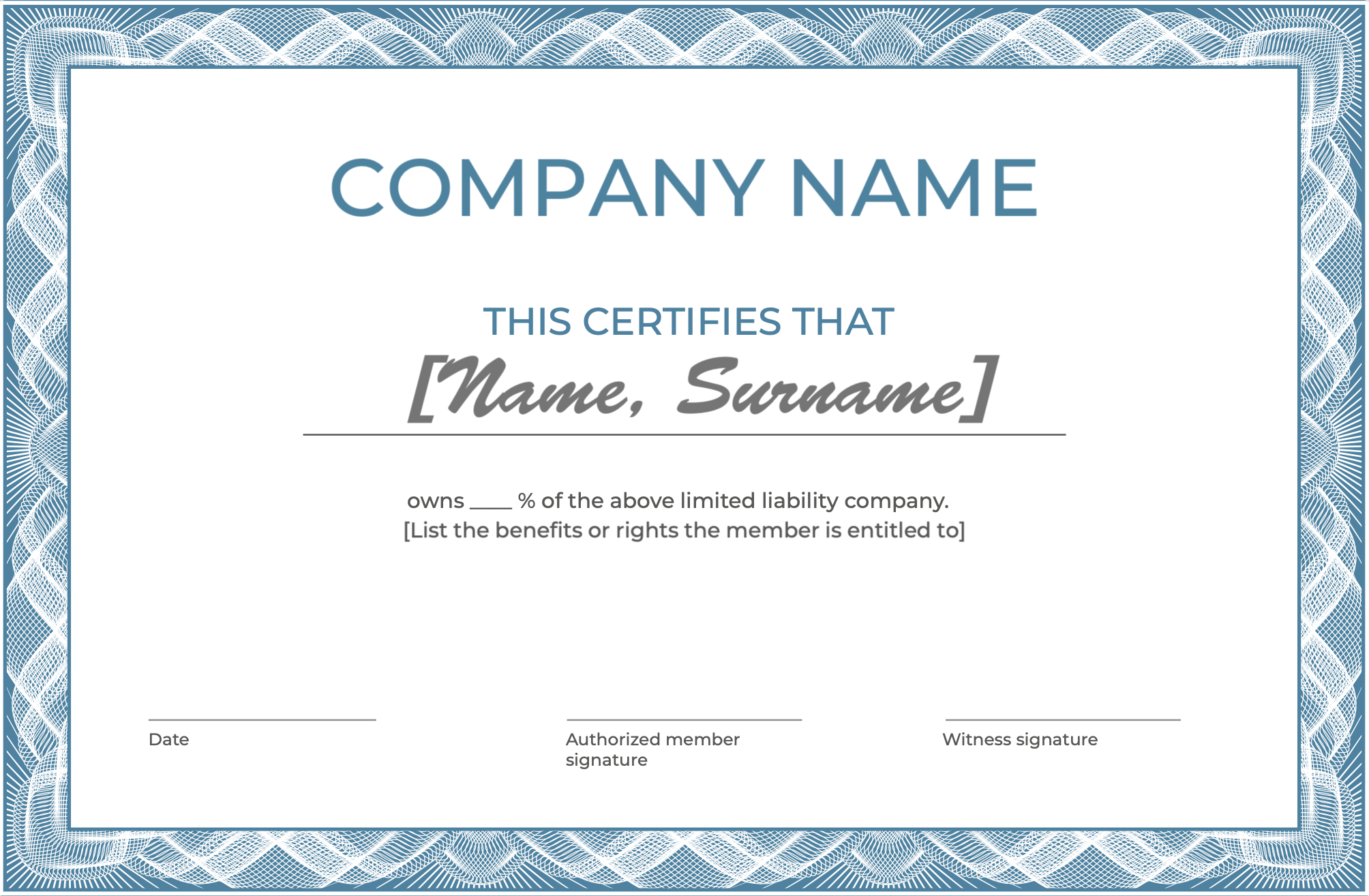 LLC membership certificate