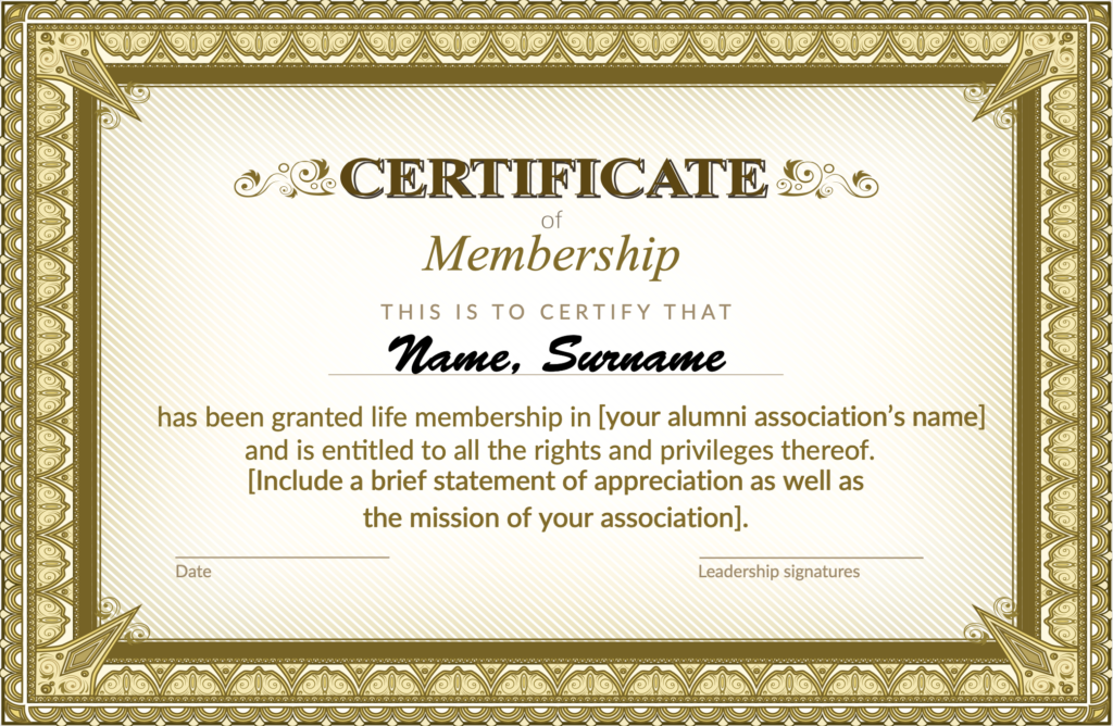 Alumni association membership certificate template
