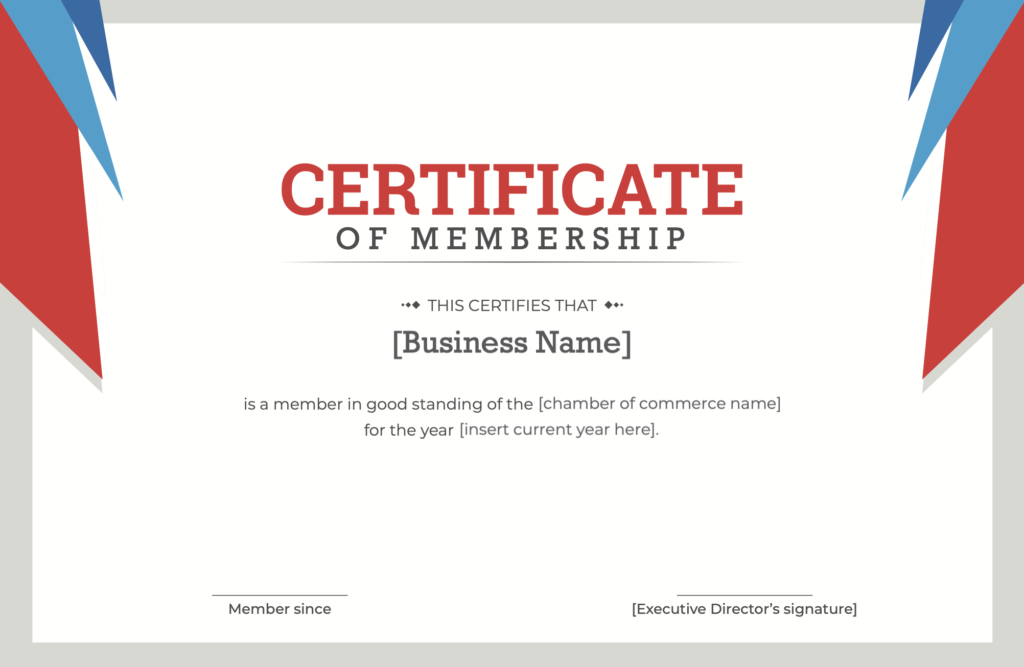 Certificate of membership template for chambers of commerce