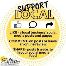 A graphic from Estevan Chamber of Commerce explaining how to "support local," including liking, sharing, and commenting on social media posts. 