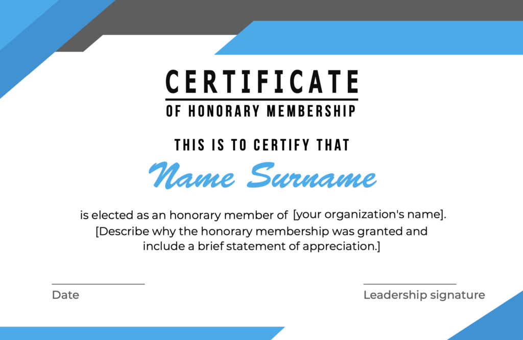 Certificate of honorary membership template downloadable