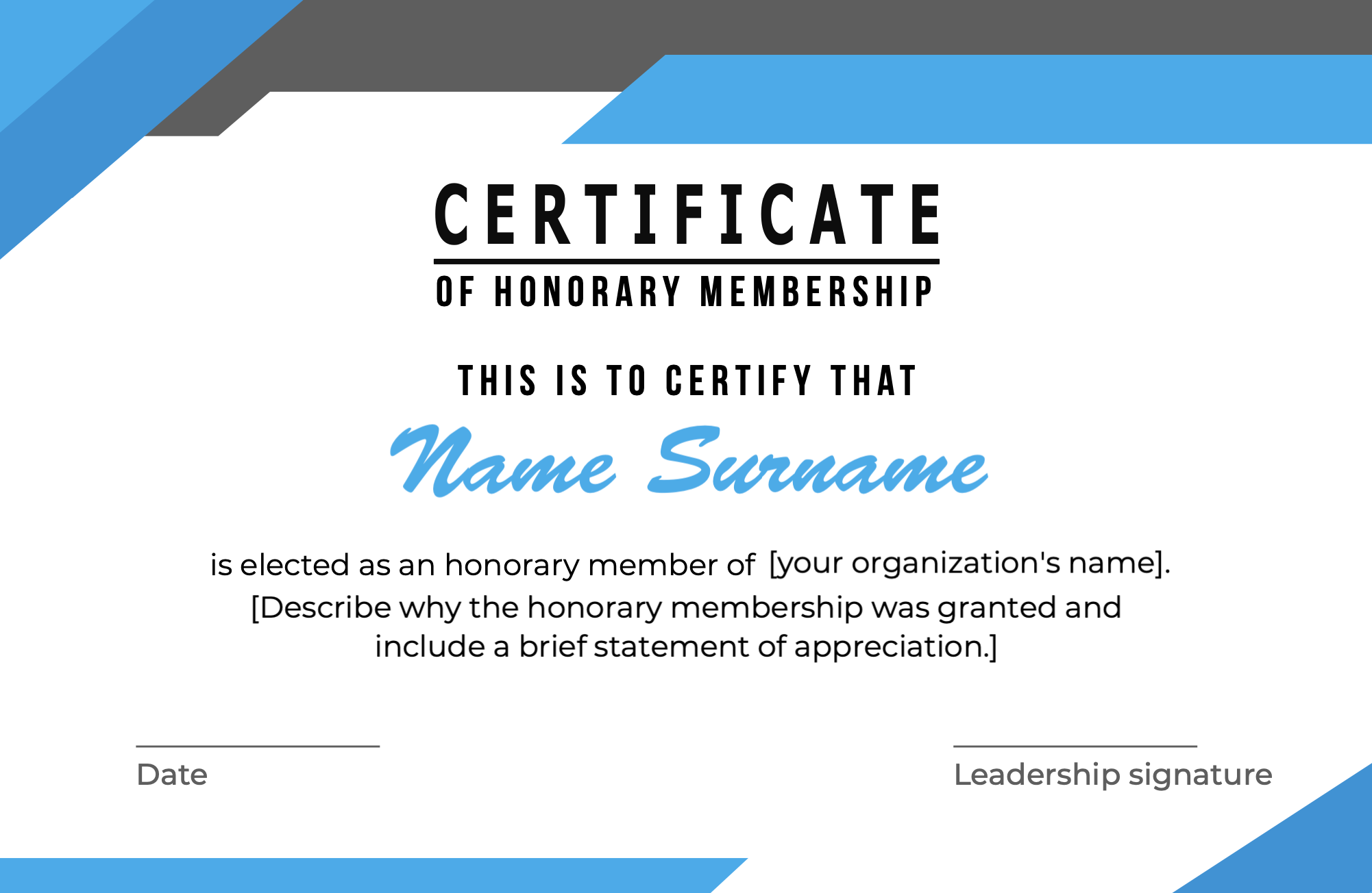 honorary membership certificate