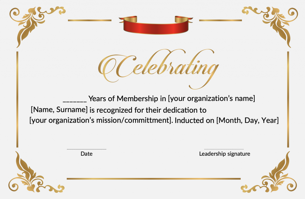 Membership anniversary certificate template downloadable