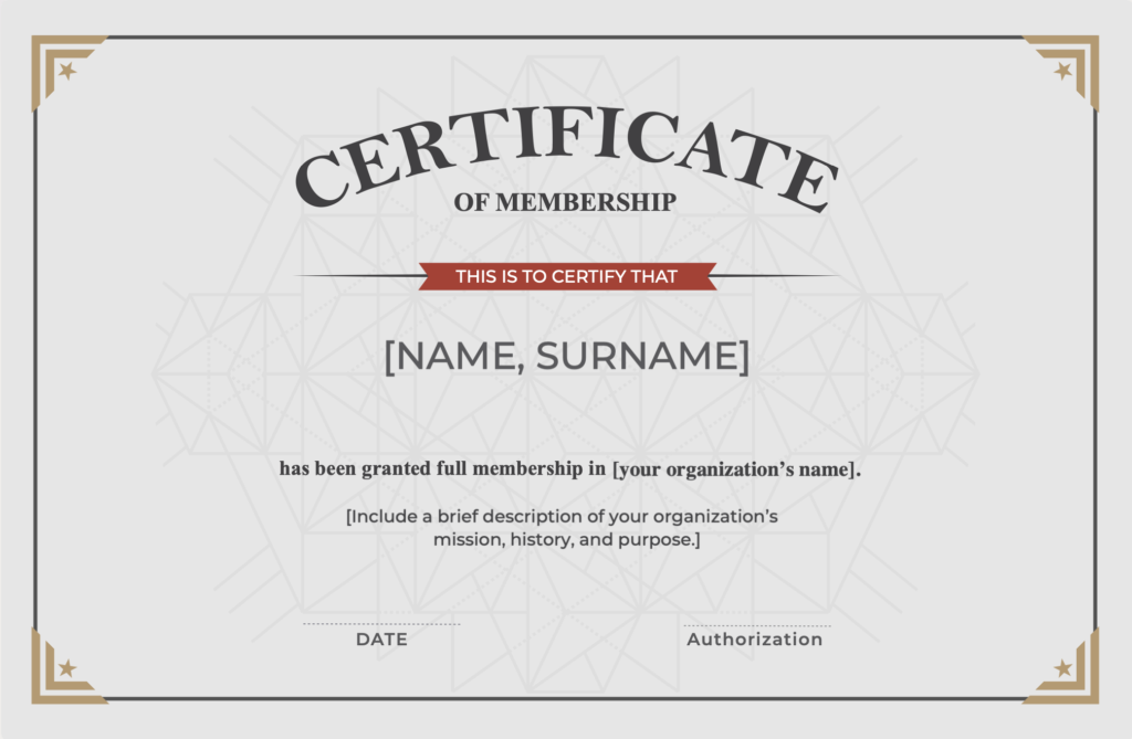 Certificate of membership template for associations and chambers
