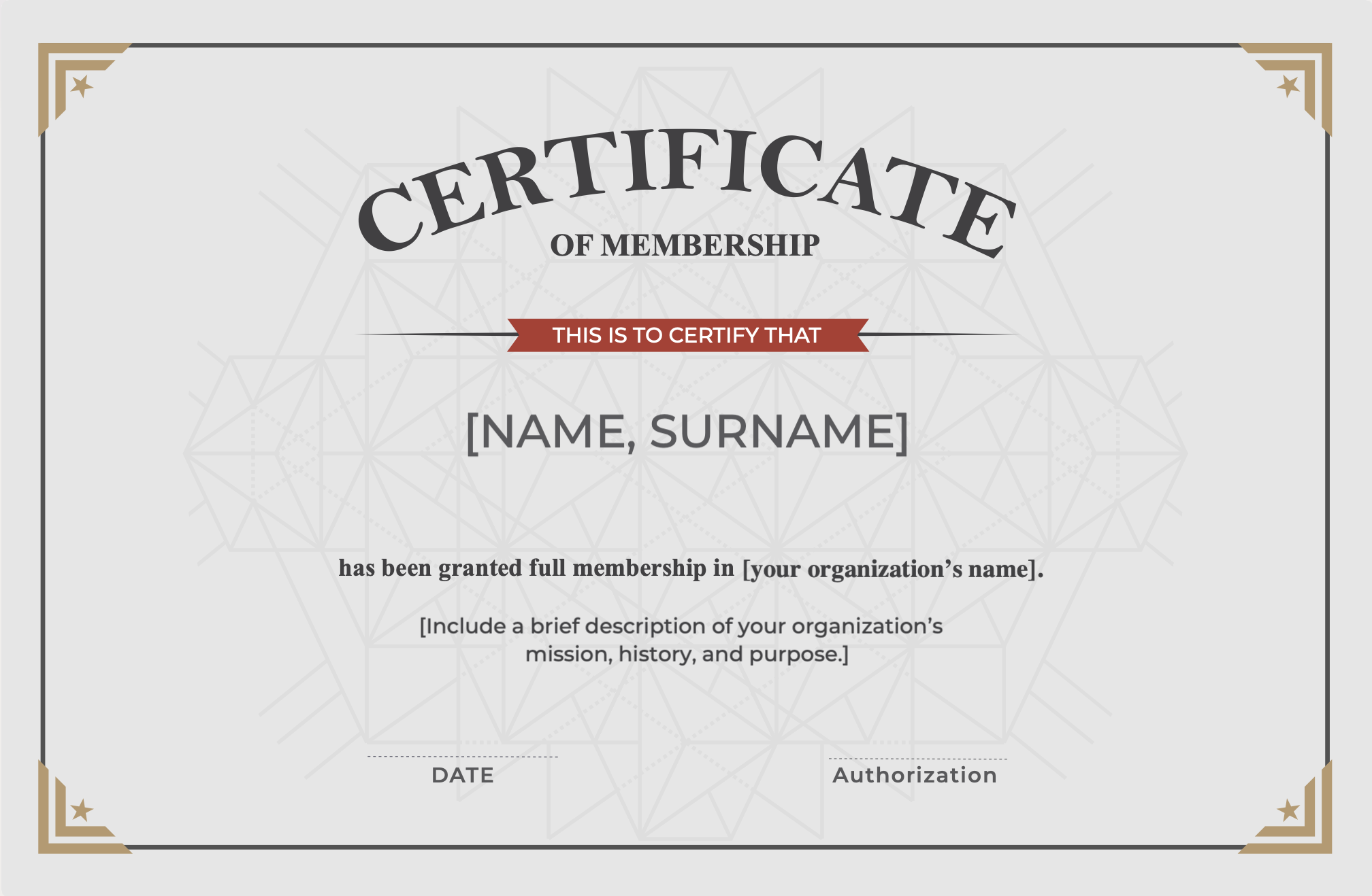 membership certificate generic horizontal