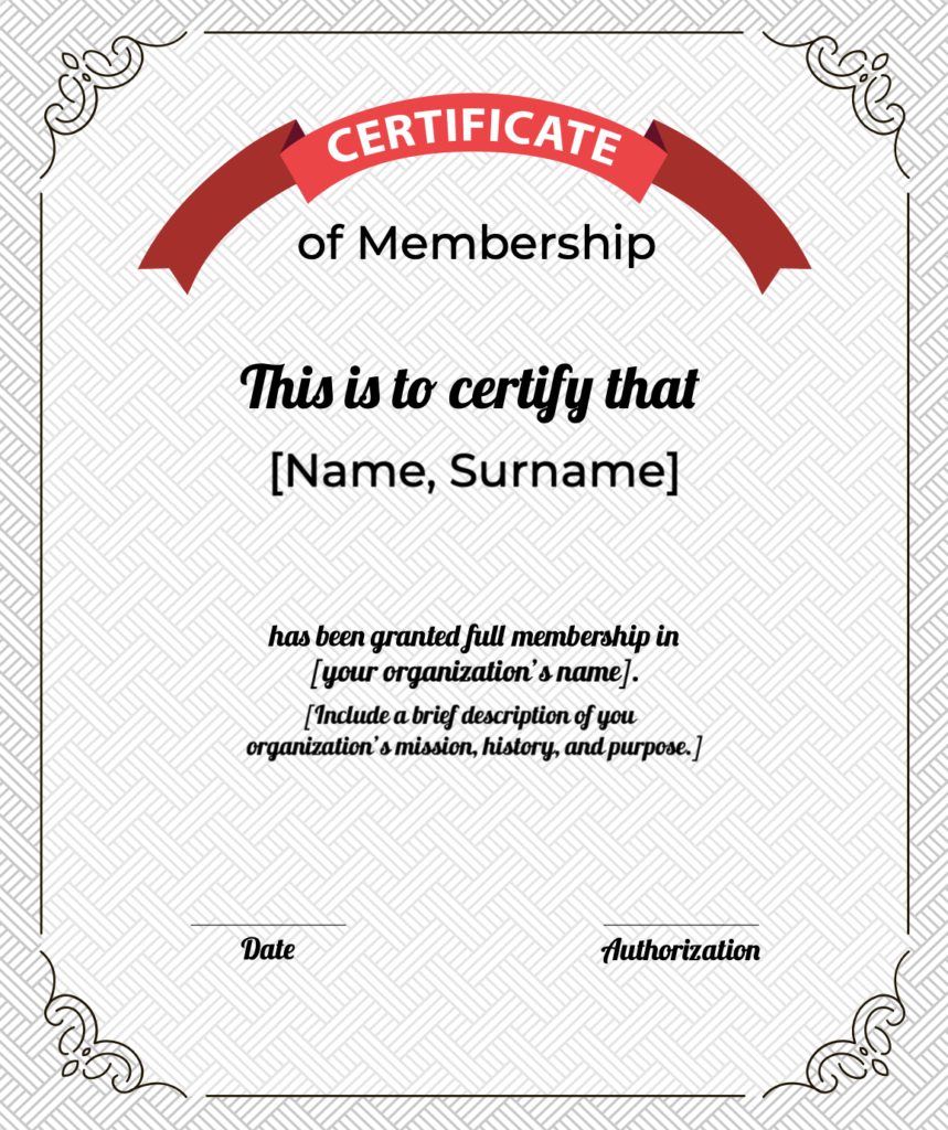 Generic membership certificate template