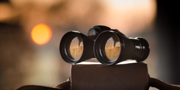 A pair of binoculars in front of a sunset background, reflecting how member directories can allow users to find what they are looking for.