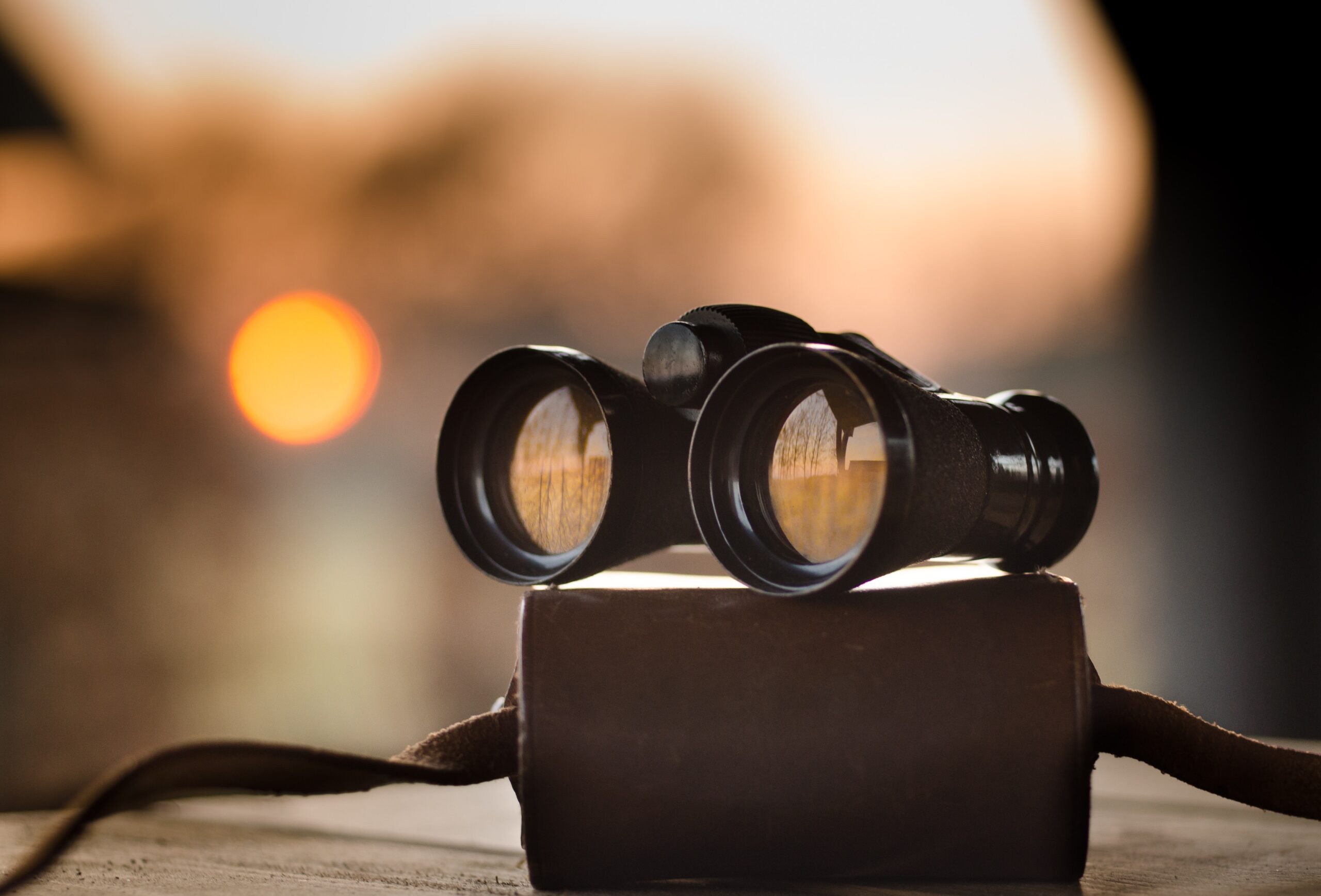 A pair of binoculars in front of a sunset background, reflecting how member directories can allow users to find what they are looking for.