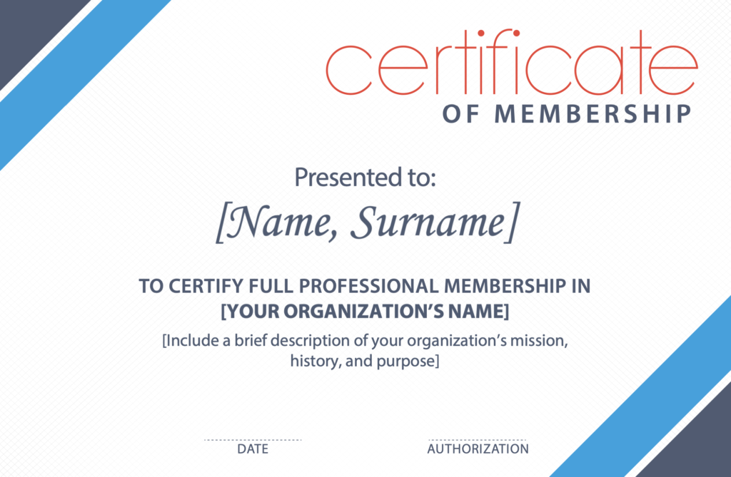 Membership certificate for professional associations