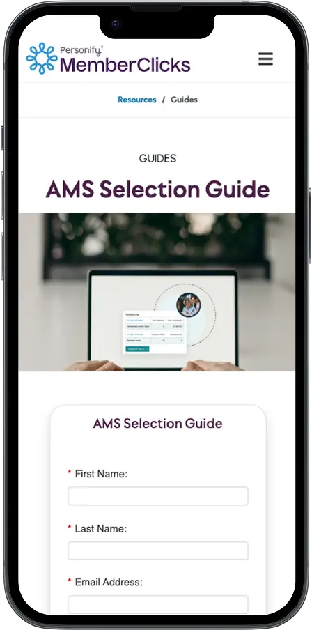 AMS selection guide web page viewed on a phone