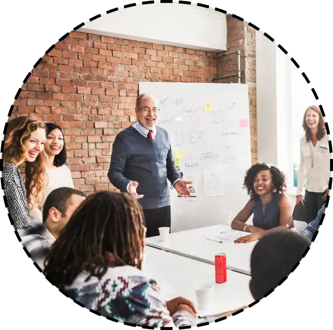a team meets in a conference room