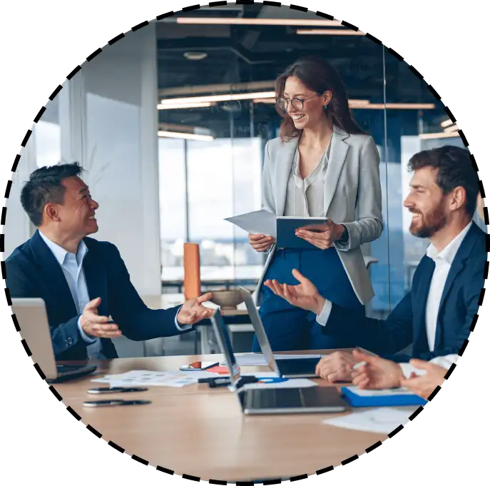 colleagues congratulate each other after meeting
