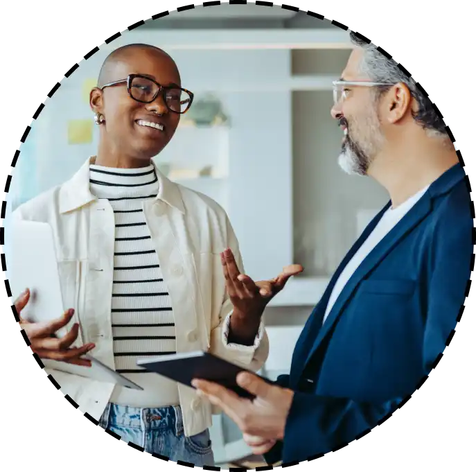 friendly conversation between colleagues