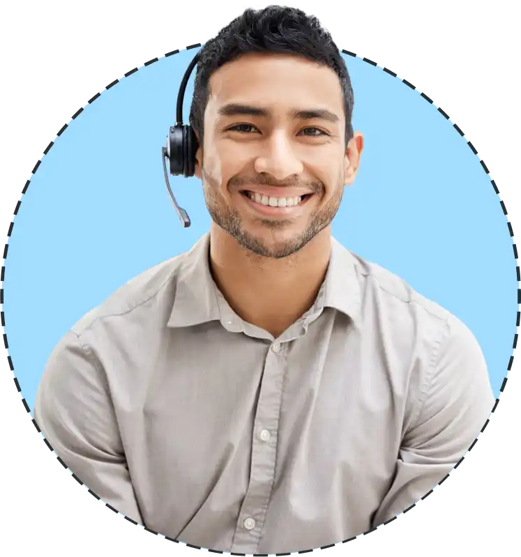 man with a headset smiling