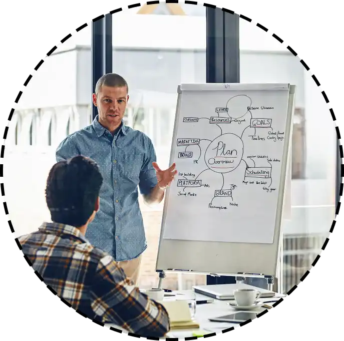 strategic planning conversation in an office meeting