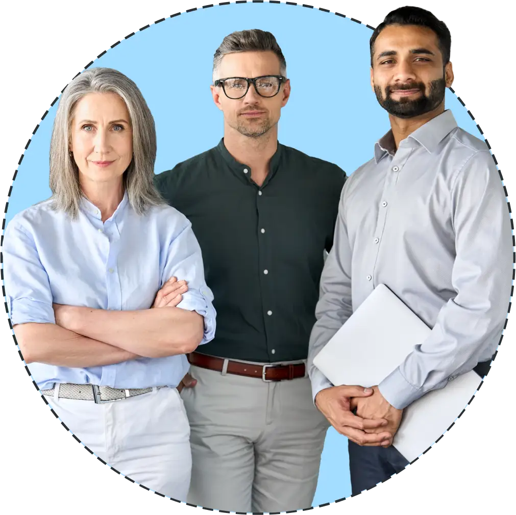 three coworkers pose